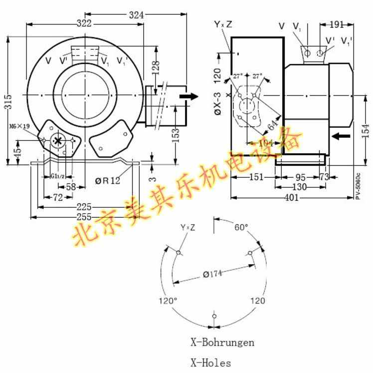 單相電雙葉輪1.5kw旋渦氣泵CAD尺寸圖